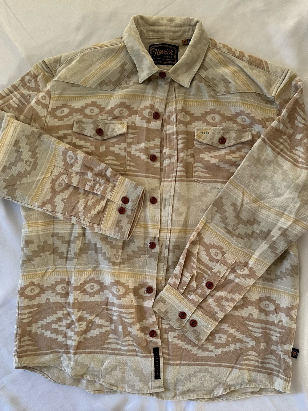Howler Brothers Men's Beige & Cream Patterned Button-Down Shirt